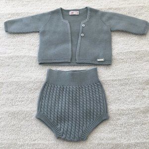 Condor sage green linen knit cardigan sweater and culotte set